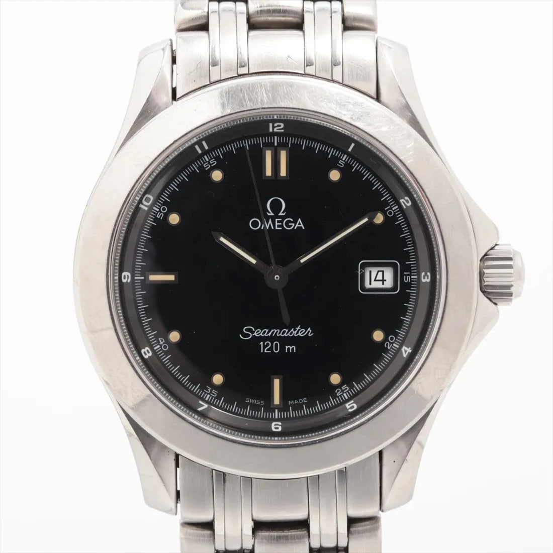 OMEGA SEAMASTER EXTERNAL SS BLACK DIAL, WATCH: Omega Seamaster External SS black dial, Watch Brand: Omega Type/Style: Wristwatch Material: SS Color: black dial Size: Case:W1.2 x H1.2inch / W35 x H35 Circumference of Wrist:6.5inch / 16.5 Access