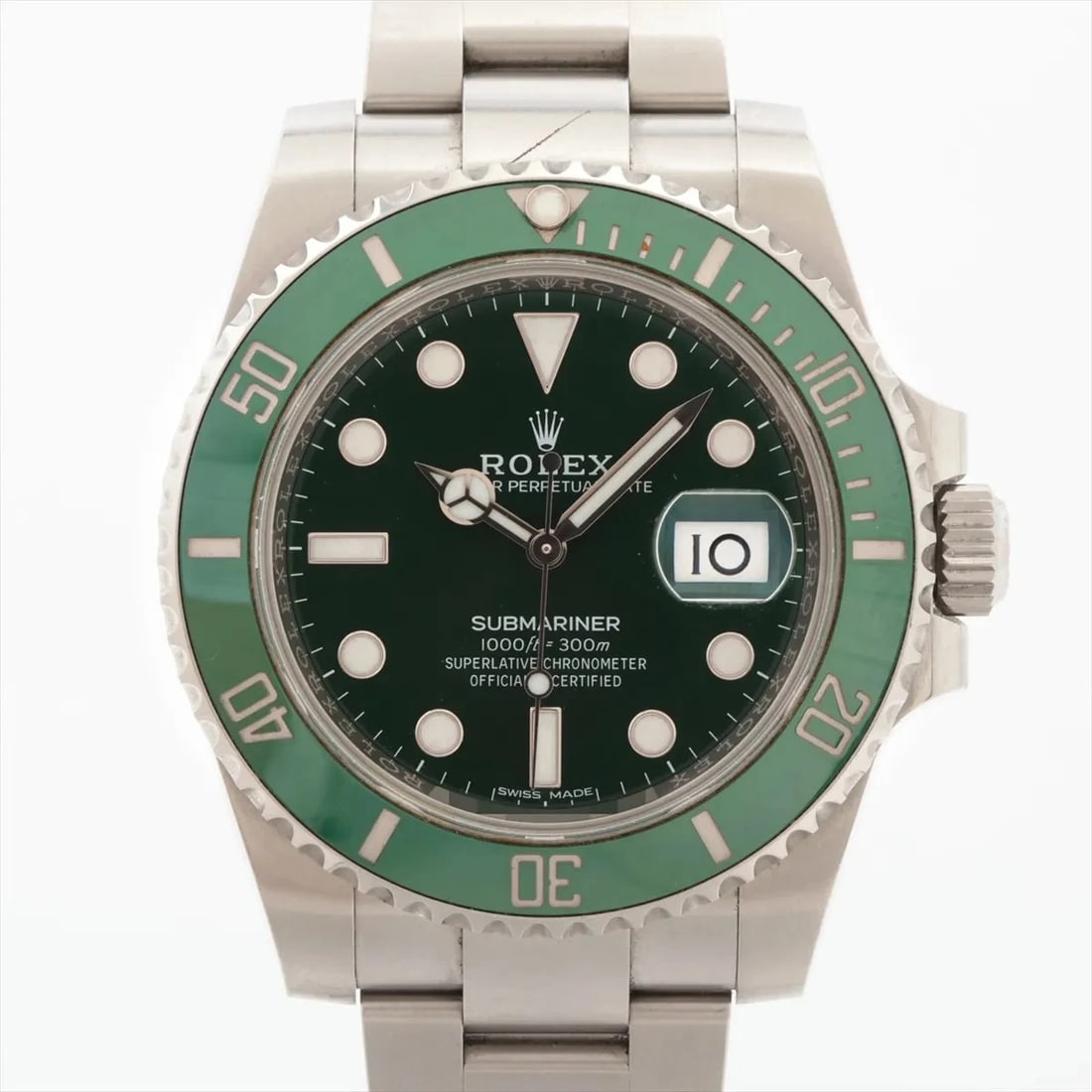 ROLEX SUBMARINER DATE SS GREEN-FACE, WATCH: Rolex SUBMARINER DATE SS Green-Face, Watch Brand: Rolex Type/Style: Wristwatch Material: SS Color: Green-Face Size: Case:W1.6 x H1.6inch / W40 x H40 Circumference of Wrist:7.5inch / 19 Accessories: