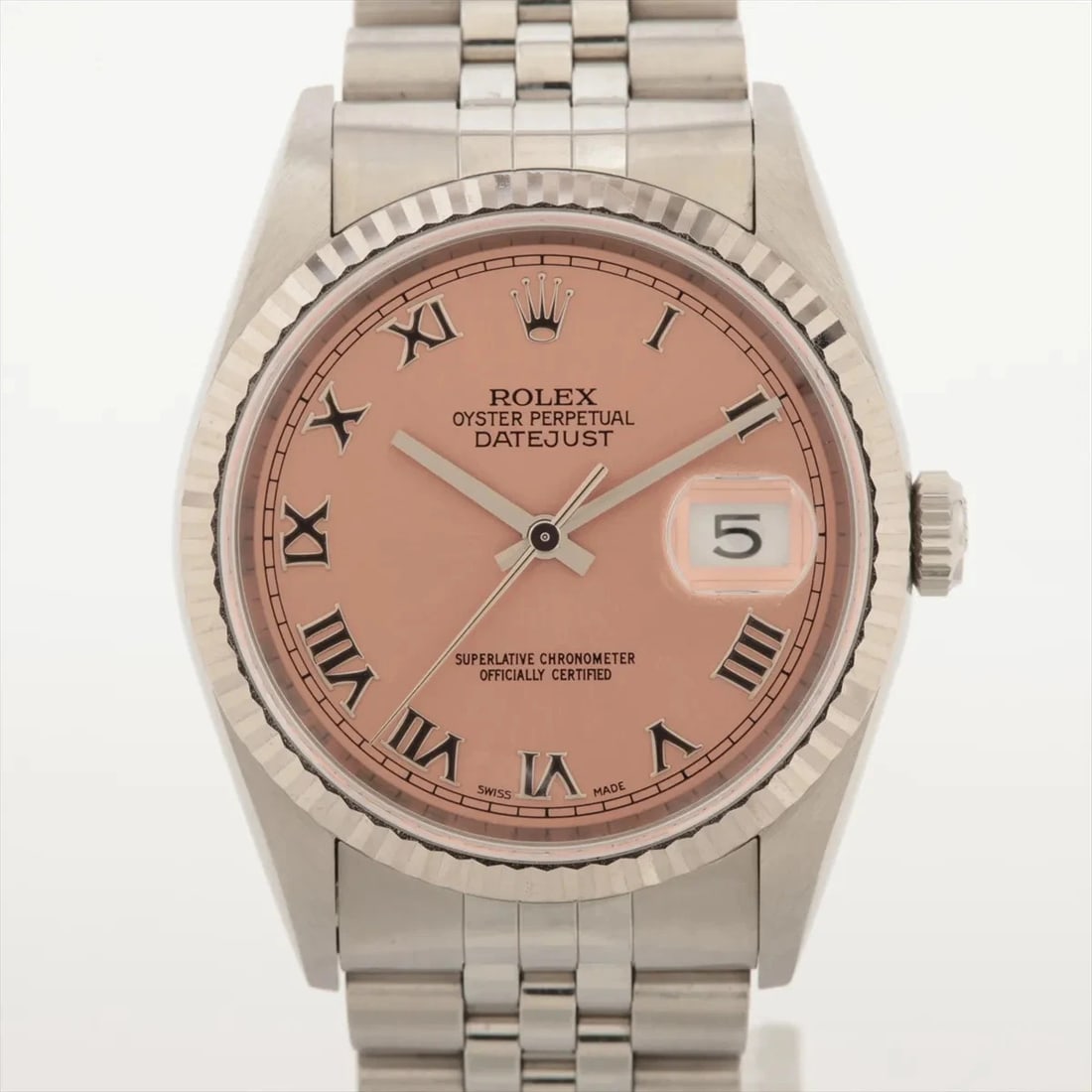 ROLEX DATEJUST SS?WG PINK-FACE, WATCH: Rolex DATEJUST SS?WG Pink-Face, Watch Brand: Rolex Type/Style: Wristwatch Material: SS?WG Color: Pink-Face Size: Case:W1.2 x H1.2inch / W36 x H36 Circumference of Wrist:6.5inch / 16.5 Accessories: