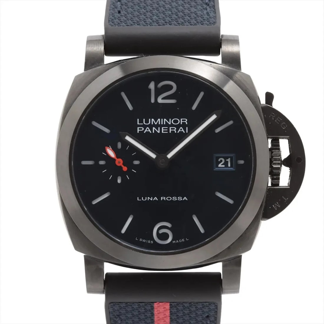 PANERAI LUMINOR QUARANTA STEAL DLC LUNA ROSSA SS & RUBBER BLUE-FACE, WATCH: Panerai Luminor QUARANTA Steal DLC Luna Rossa SS & Rubber Blue-Face, Watch Brand: Panerai Type/Style: Wristwatch Material: SS & Rubber Color: Blue-Face Size: Case:W1.6 x H1.6inch / W40 x H40