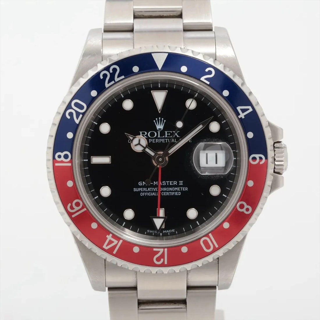 ROLEX GMT MASTER II SS BLACK DIAL, WATCH: Rolex GMT Master II SS black dial, Watch Brand: Rolex Type/Style: Wristwatch Material: SS Color: black dial Size: Case:W1.6 x H1.6inch / W40 x H40 Circumference of Wrist:6.9inch / 17.5 Accessories