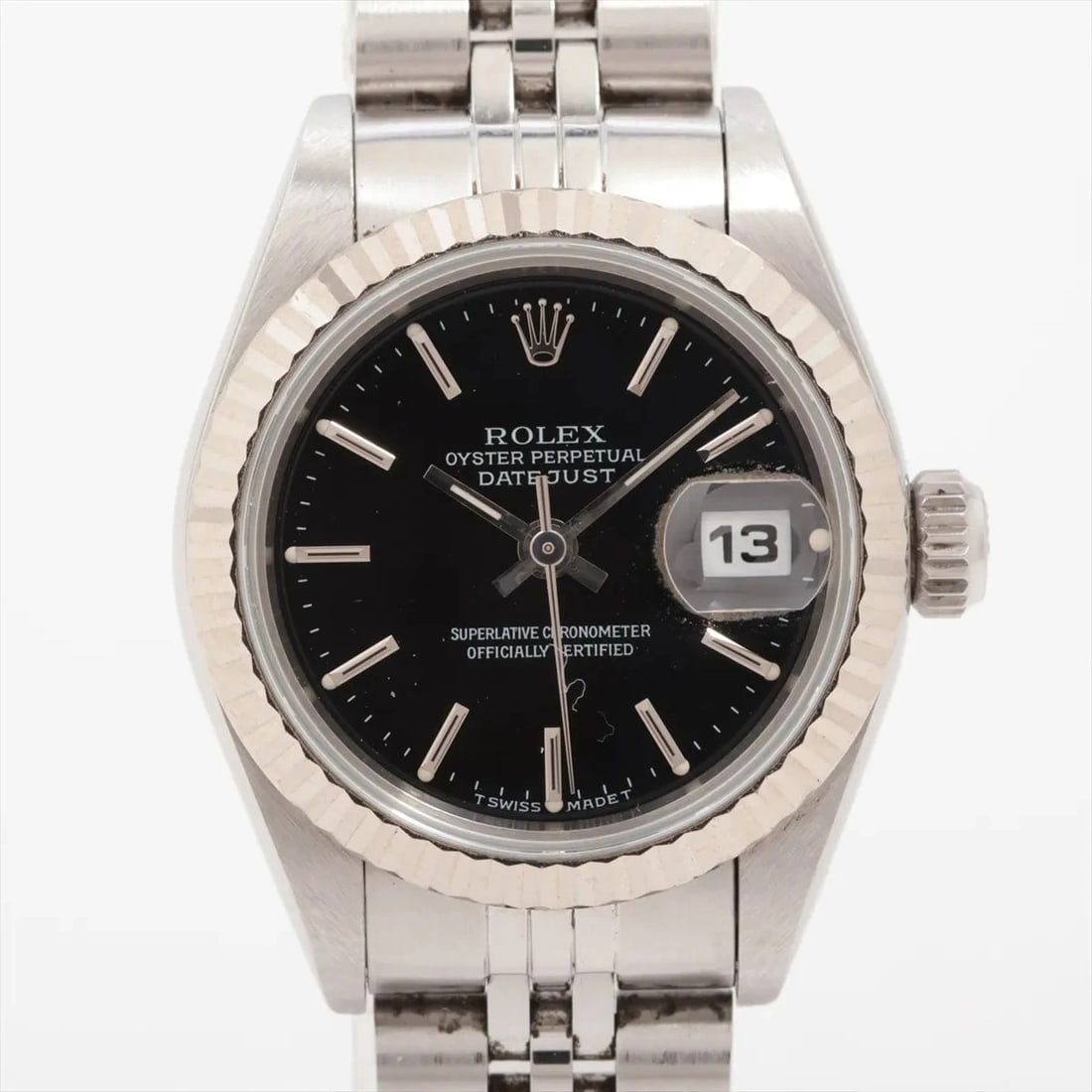ROLEX LADY DATEJUST SS?WG BLACK DIAL, WATCH: Rolex Lady Datejust SS?WG black dial, Watch Brand: Rolex Type/Style: Wristwatch Material: SS?WG Color: black dial Size: Case:W0.8 x H0.8inch / W26 x H26 Circumference of Wrist:5.1inch / 13 Accesso