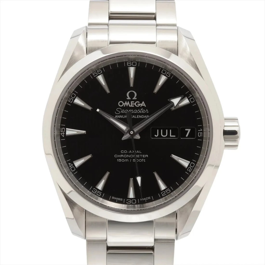 OMEGA SEAMASTER AQUA TERRA ANNUAL CALENDAR CO-AXIAL CHRONOMETER, WATCH: Omega Seamaster Aqua Terra Annual Calendar Co-Axial Chronometer, Watch Brand: Omega Type/Style: Wristwatch Material: SS Color: BLACK Size: Case:W1.2 x H1.2inch / W38.5 x H38.5 Circumference of Wrist:7