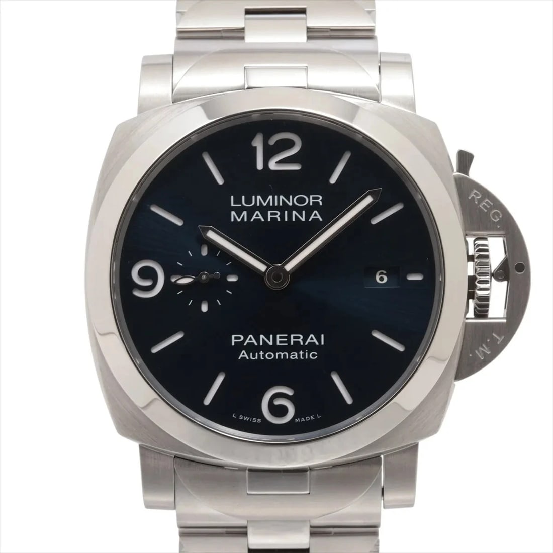PANERAI LUMINOR MARINA SS BLUE DIAL, WATCH: Panerai Luminor Marina SS blue dial, Watch Brand: Panerai Type/Style: Wristwatch Material: SS Color: blue dial Size: Case:W1.6 x H1.6inch / W43 x H43 Circumference of Wrist:7.7inch / 19.5 Accessor