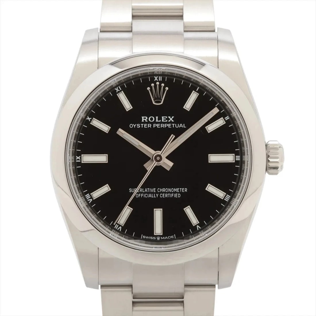 ROLEX OYSTER PERPETUAL SS BLACK DIAL, WATCH: Rolex Oyster Perpetual SS black dial, Watch Brand: Rolex Type/Style: Wristwatch Material: SS Color: black dial Size: Case:W1.2 x H1.2inch / W34 x H34 Circumference of Wrist:6.9inch / 17.5