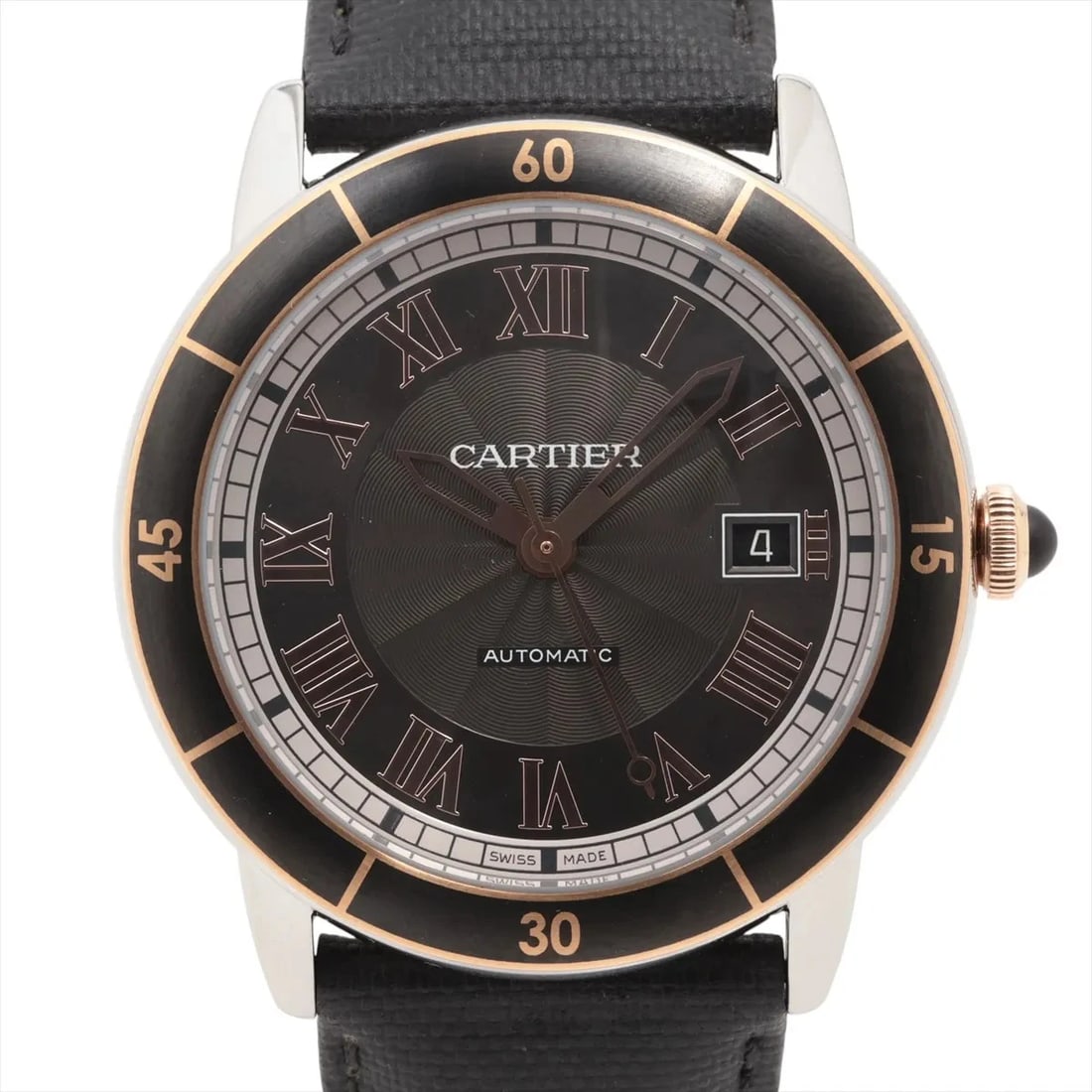 CARTIER RONDO CROISIER DOO CARTIER SS & LEATHER GRAY-FACE, WATCH: Cartier Rondo croisier Doo Cartier SS & Leather Gray-Face, Watch Brand: Cartier Type/Style: Wristwatch Material: SS & Leather Color: Gray-Face Size: Case:W1.6 x H1.6inch / W42 x H42 Circumference of W