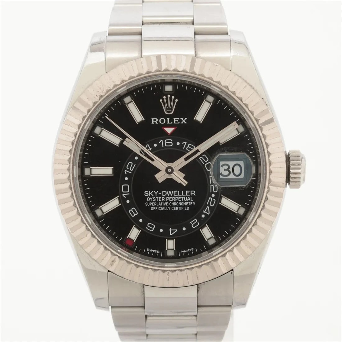 ROLEX SKY-DWELLER SS?WG BRIGHT BLACK DIAL, WATCH: Rolex Sky-Dweller SS?WG bright black dial, Watch Brand: Rolex Type/Style: Wristwatch Material: SS?WG Color: bright black dial Size: Case:W1.6 x H1.6inch / W42 x H42 Circumference of Wrist:6.1inch /