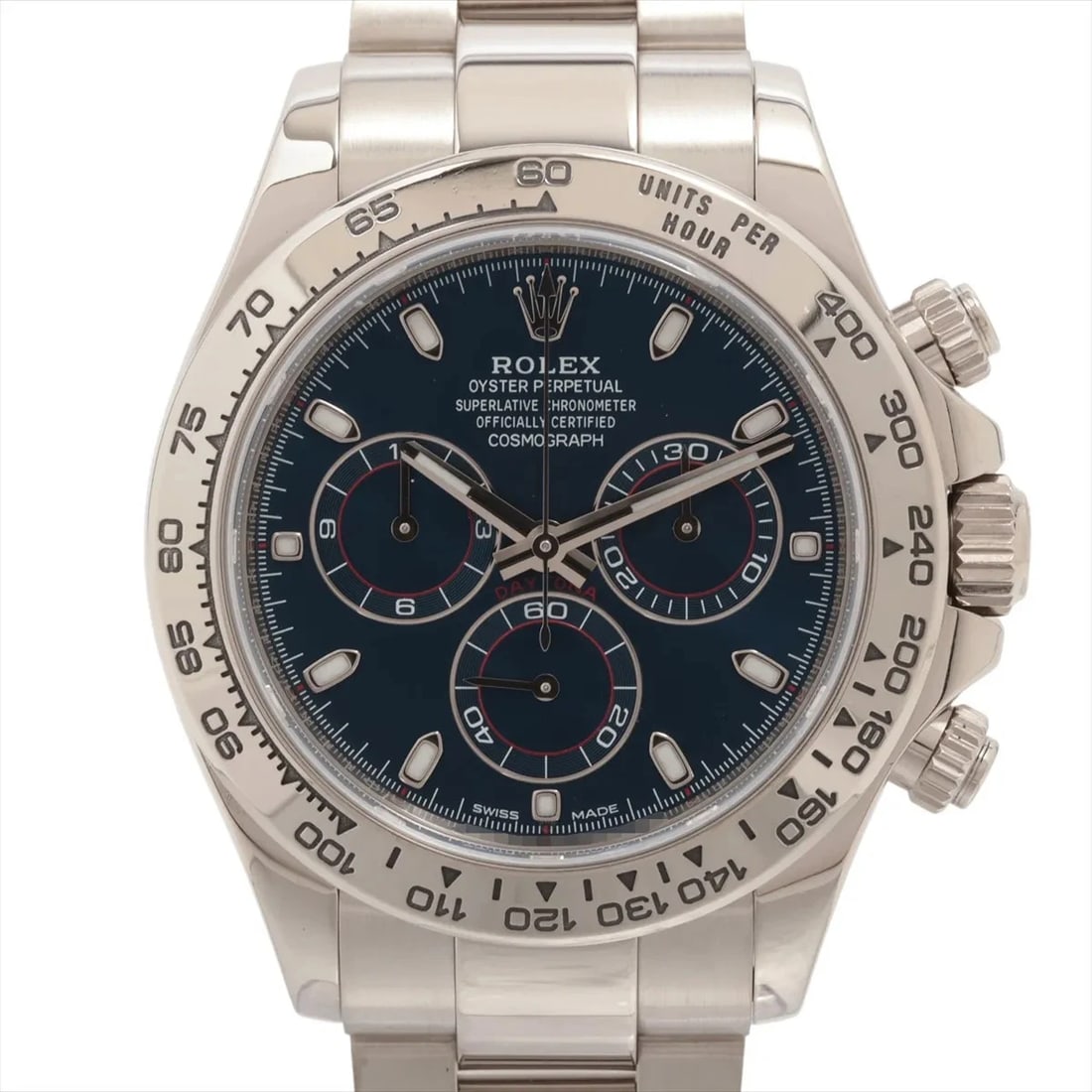 ROLEX COSMOGRAPH DAYTONA WG BLUE DIAL, WATCH: Rolex Cosmograph Daytona WG blue dial, Watch Brand: Rolex Type/Style: Wristwatch Material: WG Color: blue dial Size: Case:W1.6 x H1.6inch / W40 x H40 Circumference of Wrist:7.3inch / 18.5