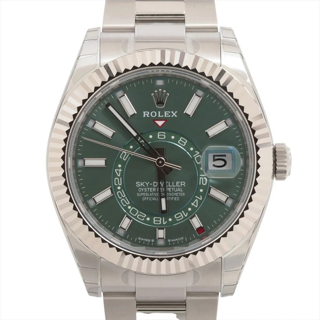 ROLEX SKY-DWELLER SS?WG MINT GREEN DIAL, WATCH: Rolex Sky-Dweller SS?WG Mint green dial, Watch Brand: Rolex Type/Style: Wristwatch Material: SS?WG Color: Mint green dial Size: Case:W1.6 x H1.6inch / W42 x H42 Circumference of Wrist:7.3inch / 18.5