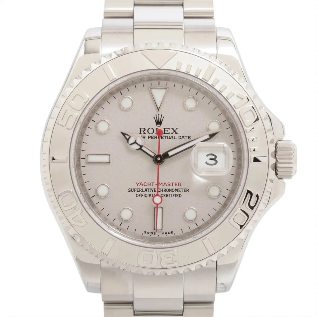 ROLEX YACHT-MASTER PT?SS SILVER-FACE, WATCH: Rolex Yacht-Master PT?SS Silver-Face, Watch Brand: Rolex Type/Style: Wristwatch Material: PT?SS Color: silver face Size: Case:W1.6 x H1.6inch / W40 x H40 Circumference of Wrist:7.5inch / 19 Access