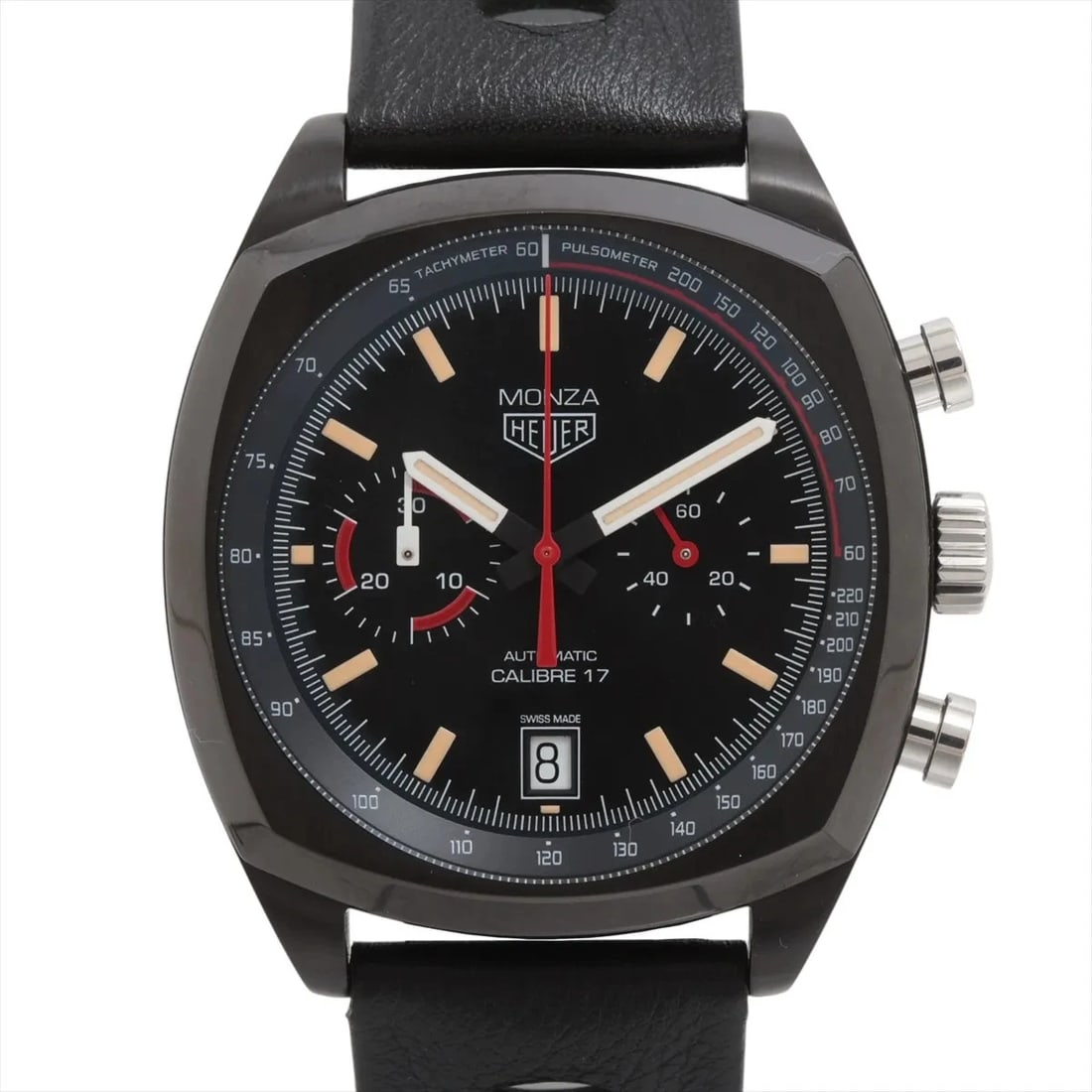 TAG HEUER MONZA TI BLACK DIAL, WATCH: TAG Heuer Monza TI black dial, Watch Brand: TAG Heuer Type/Style: Wristwatch Material: Ti & leather Color: black Size: Case:W1.6 x H1.6inch / W42 x H42 Circumference of Wrist:7.1inch / 18