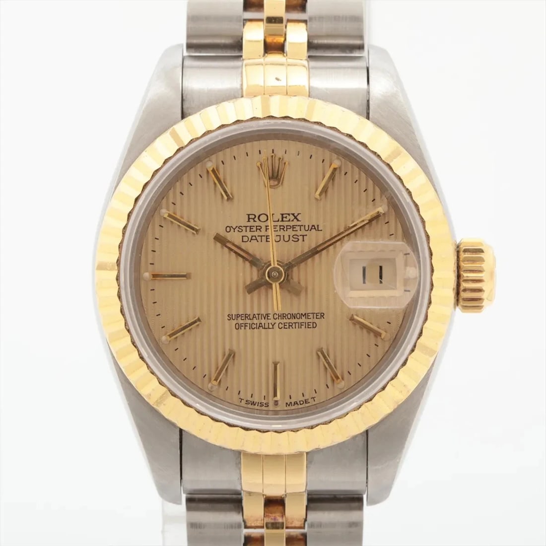 ROLEX LADY DATEJUST SS?YG CHAMPAGNE TAPESTRY DIAL, WATCH: Rolex Lady Datejust SS?YG champagne tapestry dial, Watch Brand: Rolex Type/Style: Wristwatch Material: SS?YG Color: champagne tapestry dial Size: Case:W0.8 x H0.8inch / W26 x H26 Circumference of Wris