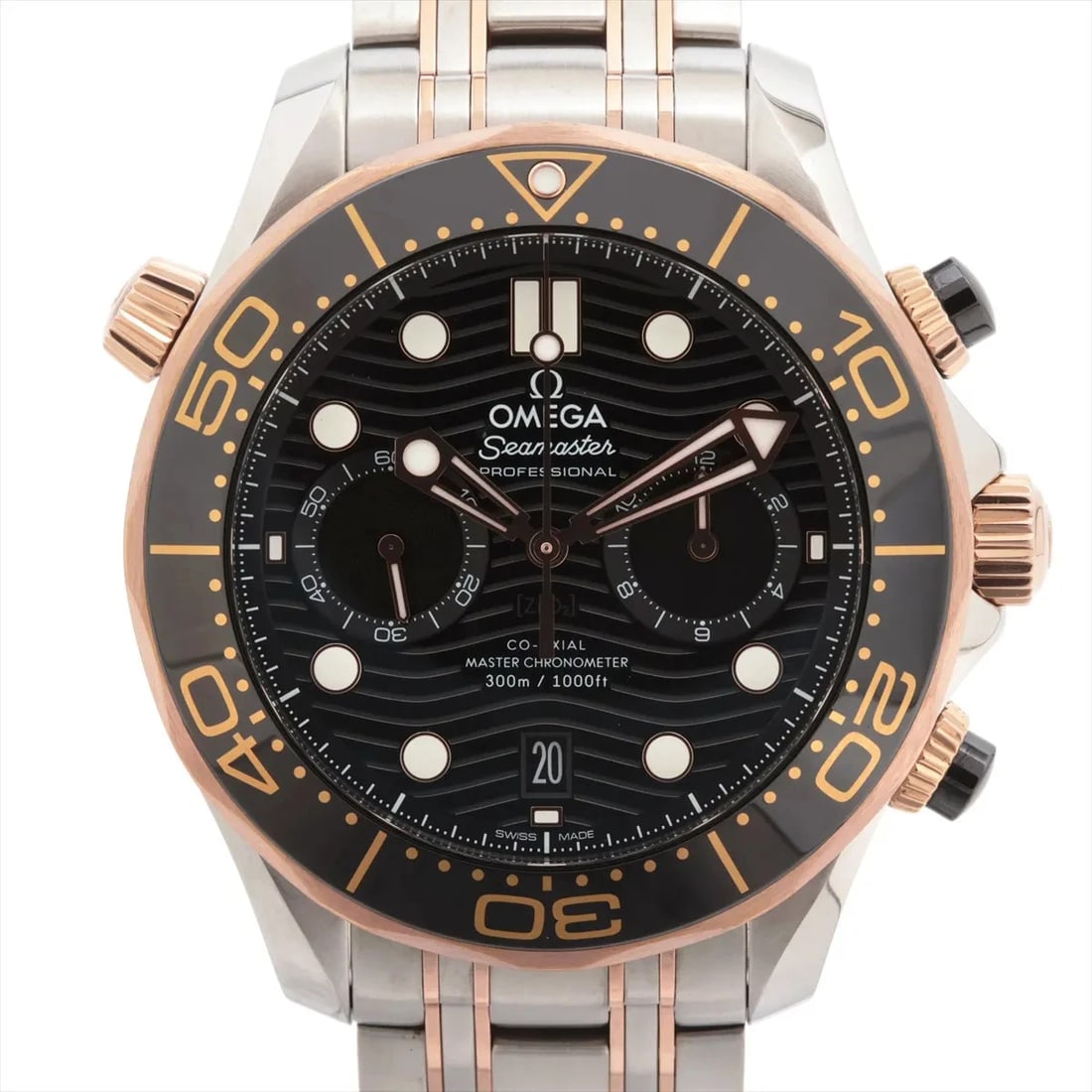 OMEGA SEAMASTER DIVER 300M SS BLACK DIAL, WATCH: Omega Seamaster Diver 300M SS black dial, Watch Brand: Omega Type/Style: Wristwatch Material: SS x Sedona Gold x Rubber Color: black Size: Case:W1.6 x H1.6inch / W44 x H44 Circumference of