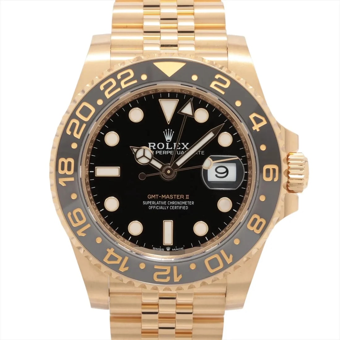 ROLEX GMT MASTER II YG BLACK DIAL, WATCH: Rolex GMT Master II YG black dial, Watch Brand: Rolex Type/Style: Wristwatch Material: YG Color: black dial Size: Case:W1.6 x H1.6inch / W40 x H40 Circumference of Wrist:6.7inch / 17 Accessories: