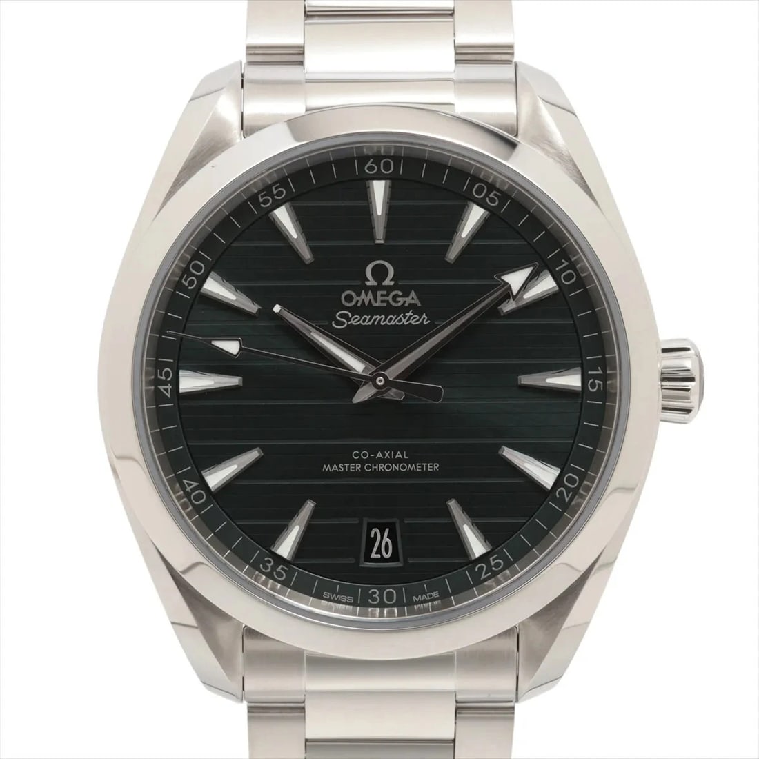OMEGA SEAMASTER AQUA TERRA SS BLACK DIAL, WATCH: Omega Seamaster Aqua Terra SS black dial, Watch Brand: Omega Type/Style: Wristwatch Material: SS Color: Green-Face Size: Case:W1.6 x H1.6inch / W40 x H40 Circumference of Wrist:7.7inch / 19.5 Acce