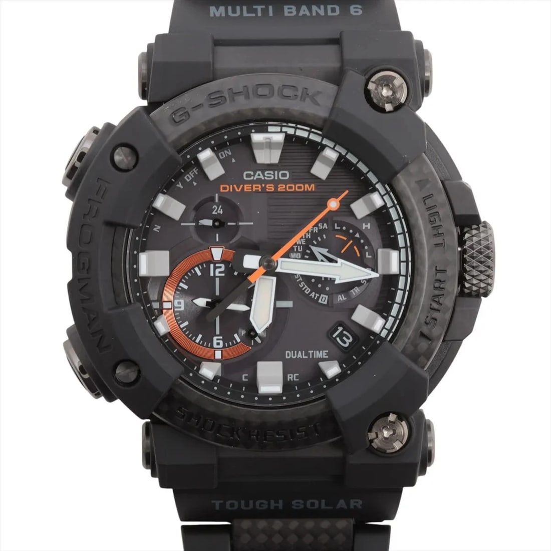 CASIO G-SHOCK FROGMAN CARBON X SS BLACK DIAL, WATCH: Casio G-SHOCK FROGMAN Carbon x SS black dial, Watch Brand: Casio Type/Style: Wristwatch Material: Carbon x resin Color: black Size: Case:W2.0 x H2.0inch / W53.3 x H56.7 Circumference of Wrist:8.7inch 