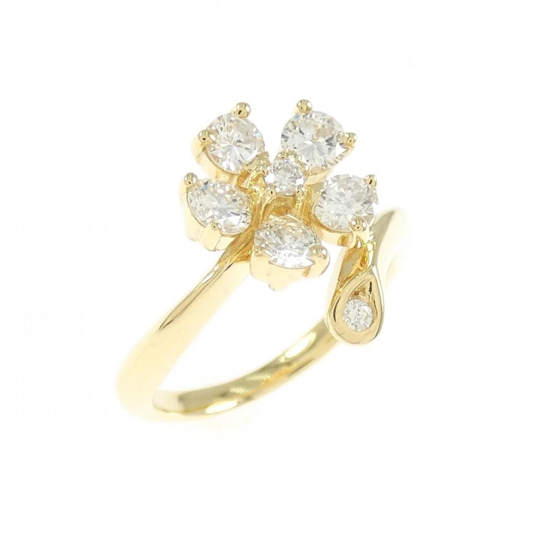 K18YG FLOWER DIAMOND PINKY RING: K18YG Flower Diamond Pinky Ring Brand: Unbranded Type/Style: Diamond Ring Material: K18 yellow gold, Main Stone/Creation natural Color: yellow gold Size: US 2 1/2 Accessories: None Accessories