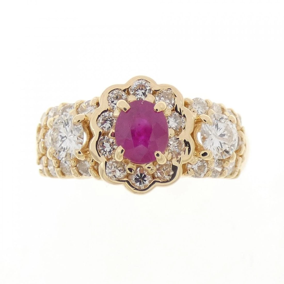 K18YG RUBY RING: K18YG Ruby Ring Brand: Unbranded Type/Style: Ruby Ring Material: K18 yellow gold, Main Stone/Creation RubySecondary Stone Diamond Color: yellow gold Size: US 4 1/4 Accessories: None Access