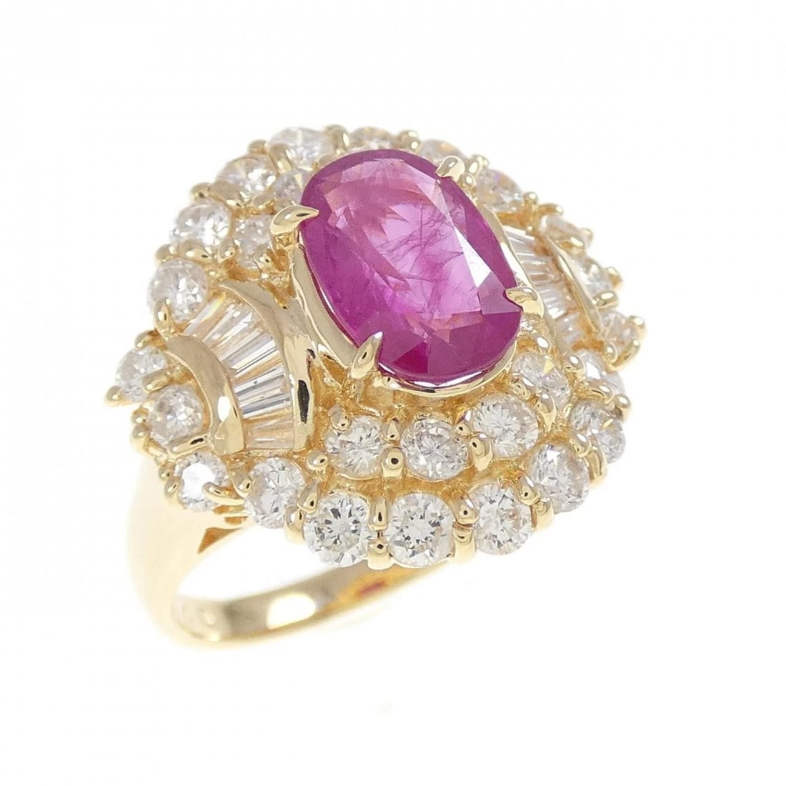 K18YG RUBY RING: K18YG Ruby Ring Brand: Unbranded Type/Style: Ruby Ring Material: 18K Yellow Gold, Main Stone/Creation Ruby Secondary Stone Diamond Color: Yellow Gold Size: US 4 1/2 Accessories: None Acces
