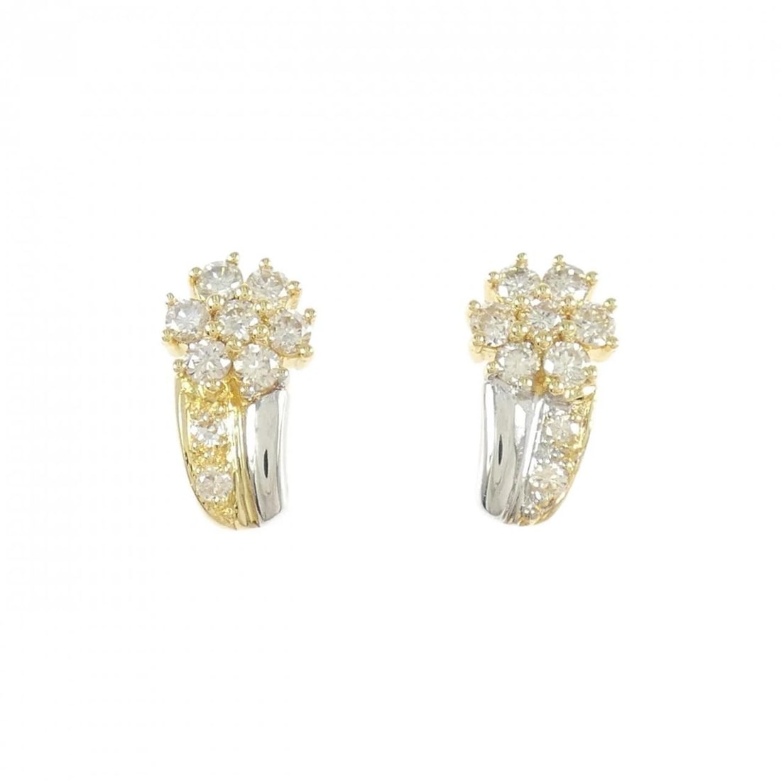 K18YG/K18WG FLOWER DIAMOND PIERCE: K18YG/K18WG Flower Diamond Pierce Brand: Unbranded Type/Style: Diamond Pierce/Earring Material: 18K Yellow Gold, Main Stone/Creation Natural Color: Yellow Gold Size: Approx. height x width: 13.2mm x
