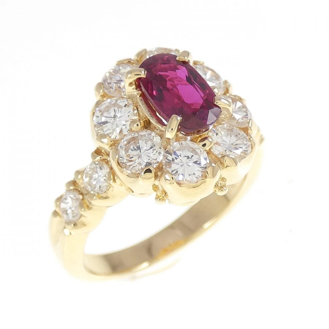 K18YG RUBY RING: K18YG Ruby Ring Brand: Unbranded Type/Style: Ruby Ring Material: 18K Yellow Gold, Main Stone/Creation Ruby Secondary Stone Diamond Color: Yellow Gold Size: US 4 1/2 Accessories: None Accessories