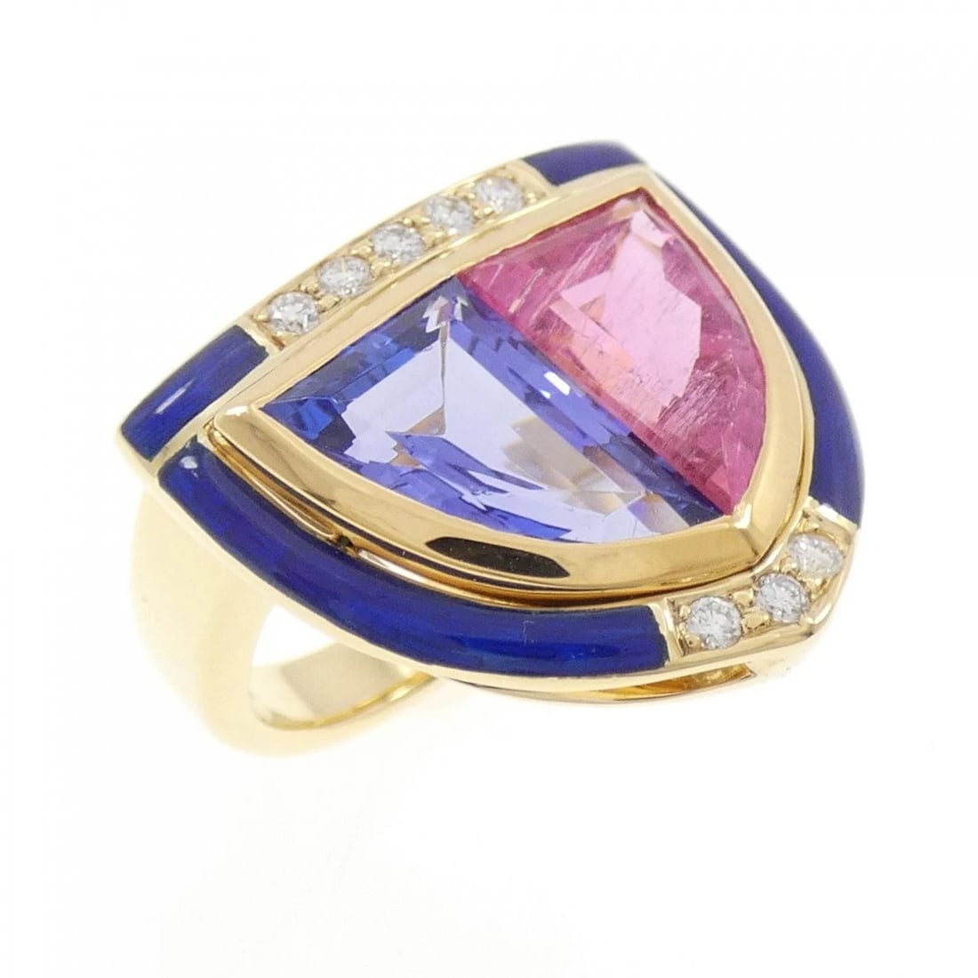 750YG COLOR STONE RING: 750YG Color Stone Ring Brand: Unbranded Type/Style: Tanzanite Ring Material: 18K Yellow Gold, Main Stone/Creation TanzaniteSecondary StoneDiamond/Tourmaline/Enamel Color: Yellow Gold Size: US 6 1/4