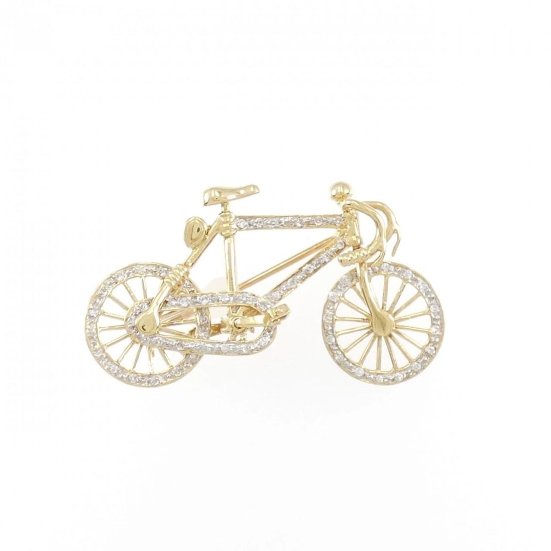 K18YG/K18WG BICYCLE DIAMOND BROOCH: K18YG/K18WG Bicycle Diamond Brooch Brand: Unbranded Type/Style: Diamond Pendant/Brooch Material: 18K Yellow Gold, Main Stone/Creation natural Color: Yellow Gold Size: Approx. length x width: 23.7mm x
