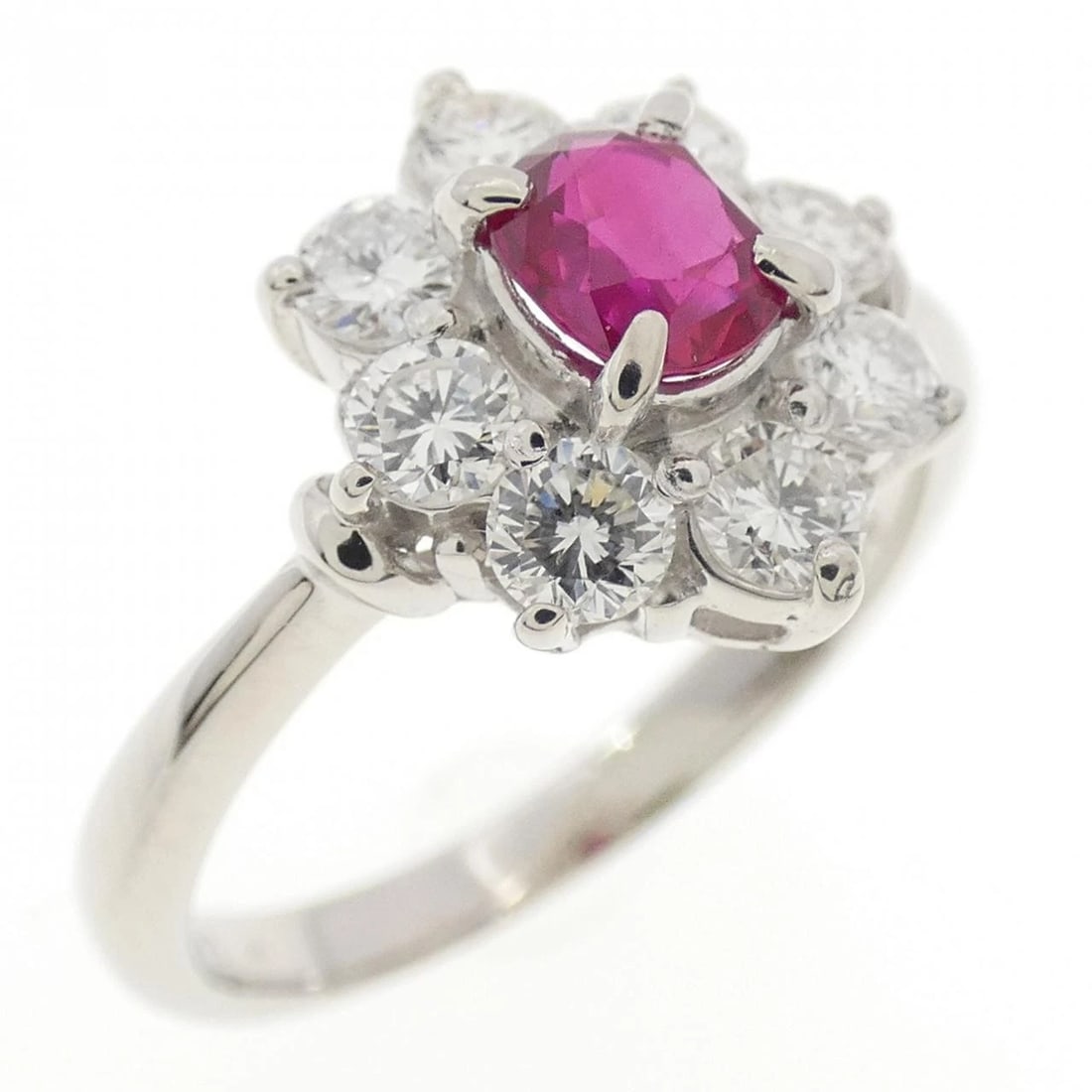 PT900 RUBY RING: PT900 Ruby Ring Brand: Unbranded Type/Style: Ruby ring Material: Platinum900, Main Stone/Creation RubySecondary StoneDiamond Color: Platinum Size: US 5 Accessories: None Accessories Notice