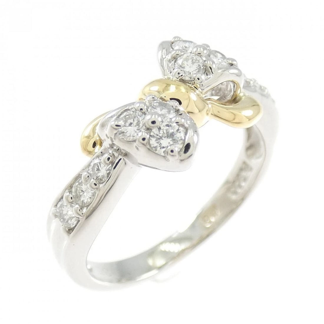 PT900/K18YG RIBBON DIAMOND RING: PT900/K18YG Ribbon Diamond Ring Brand: Unbranded Type/Style: Diamond Ring Material: Platinum900/18K Yellow Gold, Color: 18K Yellow Gold Platinum Size: US 5 1/2 Accessories: None Accessories Notice:
