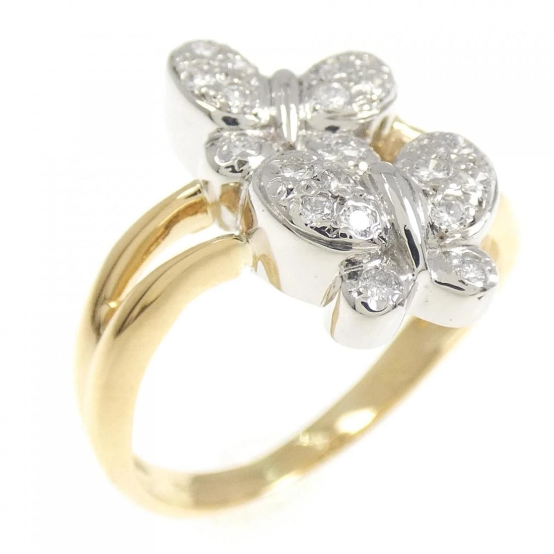 PT900/K18YG BUTTERFLY DIAMOND RING: PT900/K18YG Butterfly Diamond Ring Brand: Unbranded Type/Style: Diamond Ring Material: Platinum900/18K Yellow Gold, Color: Yellow Gold" Platinum" Size: US 5 1/4 Accessories: None Accessories Notice: