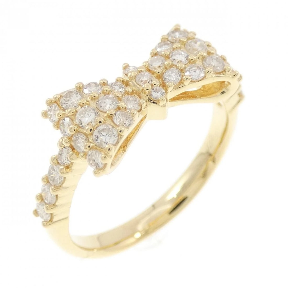 K18YG PAVE RIBBON DIAMOND RING: K18YG Pave Ribbon Diamond Ring Brand: Unbranded Type/Style: Diamond Ring Material: 18K Yellow Gold, Color: Yellow Gold Size: US 5 1/2 Accessories: None Accessories Notice: When purchasing pre-owned