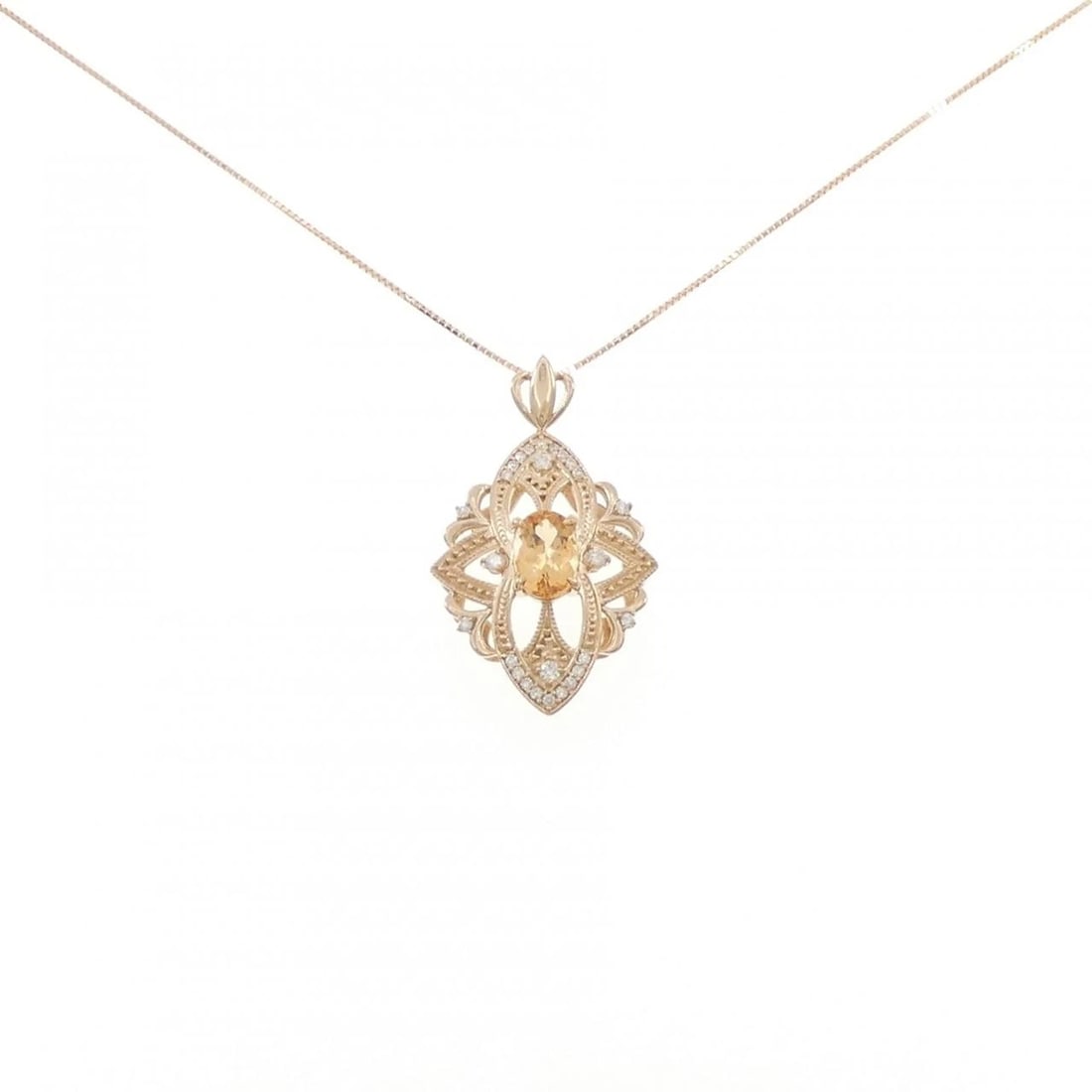 K18PG IMPERIAL TOPAZ NECKLACE: K18PG Imperial Topaz Necklace Brand: Unbranded Type/Style: Imperial Topaz Necklace Material: 18k Pink Gold, Main Stone/Creation Imperial TopazSecondary Stone Diamond Color: Pink Gold Size: Actual