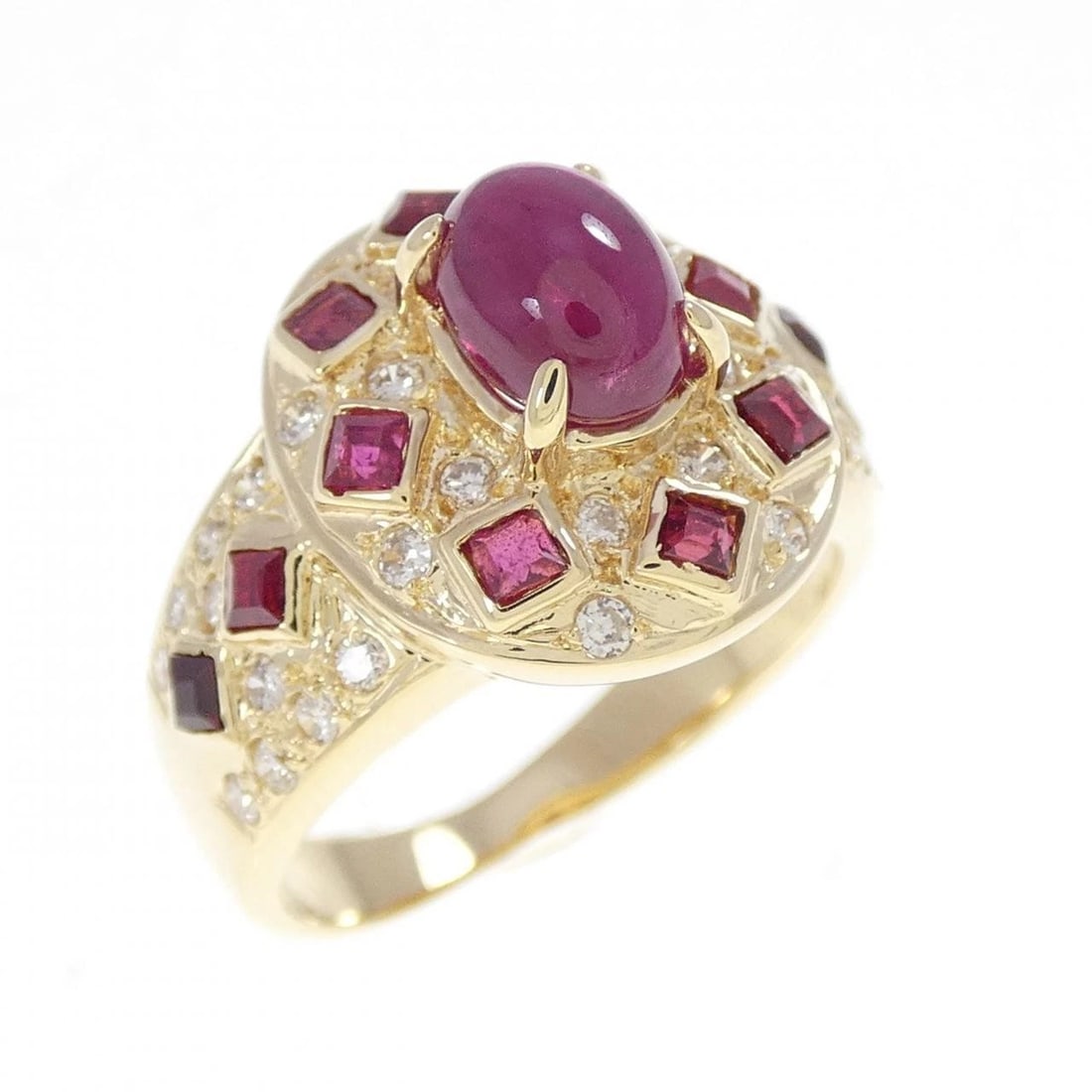K18YG RUBY RING: K18YG Ruby Ring Brand: Unbranded Type/Style: Ruby Ring Material: 18K Yellow Gold, Main Stone/Creation Ruby Secondary Stone Diamond Color: Yellow Gold Size: US 6 1/2 Accessories: None Accessories