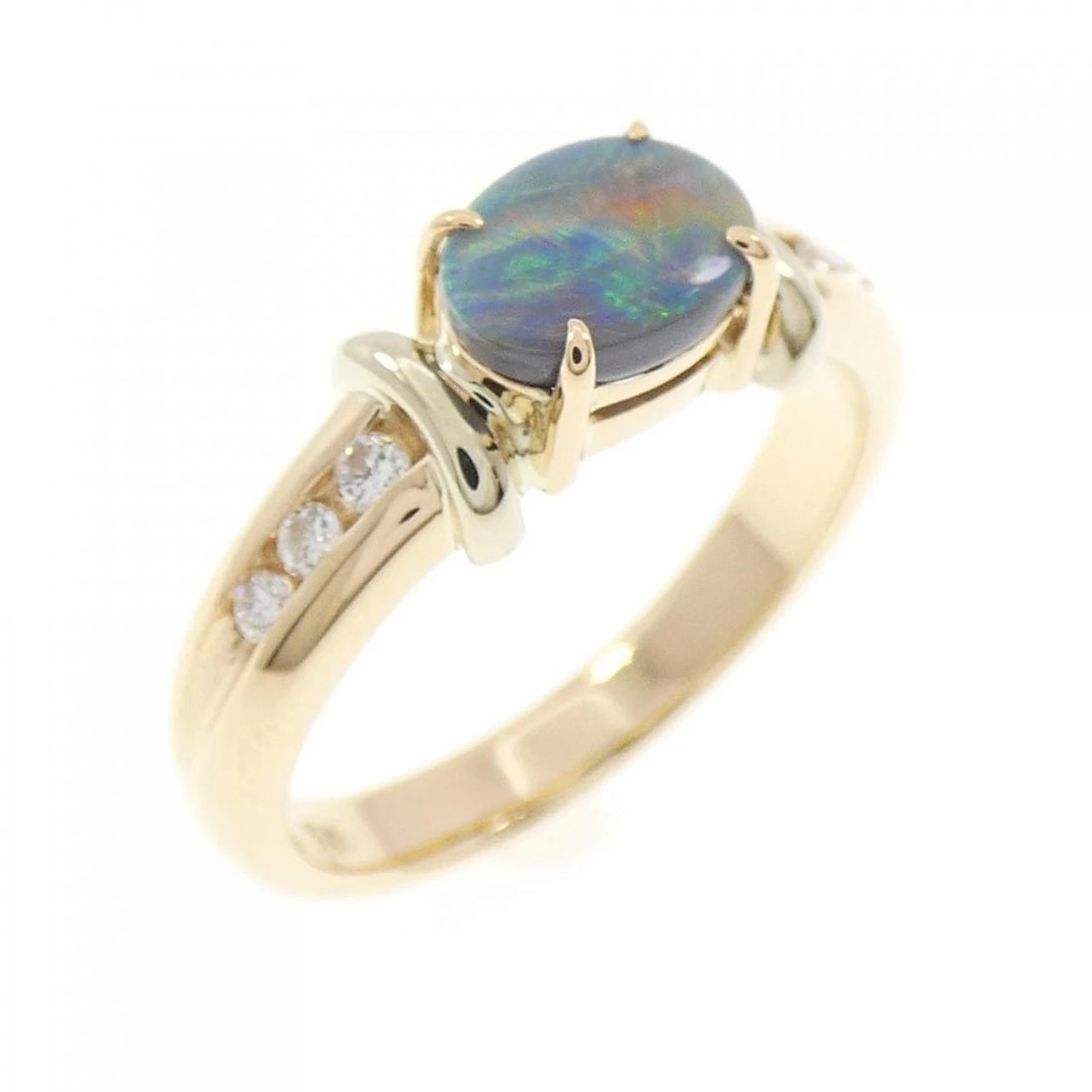 750YG BLACK OPAL RING: 750YG Black Opal Ring Brand: Unbranded Type/Style: Black Opal Ring Material: 18K Yellow Gold, Main Stone/Creation natural Color: Yellow Gold Size: US 6 1/4 Accessories: None Accessories Notice: When