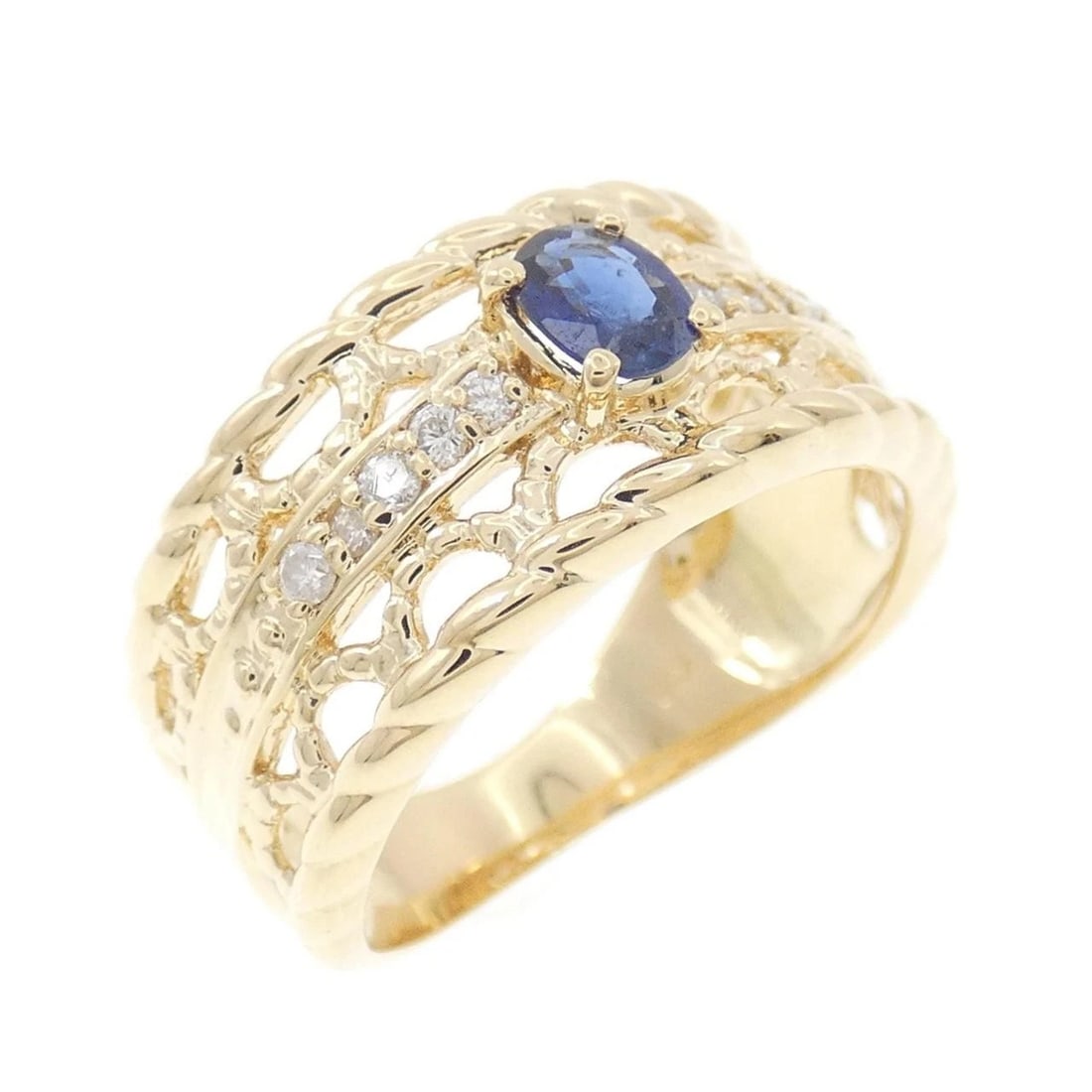 K18YG SAPPHIRE RING: K18YG Sapphire Ring Brand: Unbranded Type/Style: Sapphire Ring Material: 18K Yellow Gold, Main Stone/Creation SapphireSecondary Stone Diamond Color: Yellow Gold Size: US 6 Accessories: None