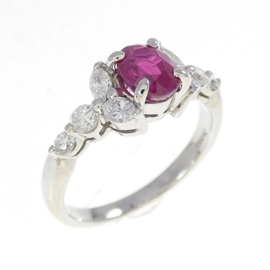 PT900 RUBY RING: PT900 Ruby Ring Brand: Unbranded Type/Style: Ruby Ring Material: Platinum900, Main Stone/Creation Ruby Secondary Stone Diamond Color: Platinum Size: US 6 Accessories: None Accessories Notice: When