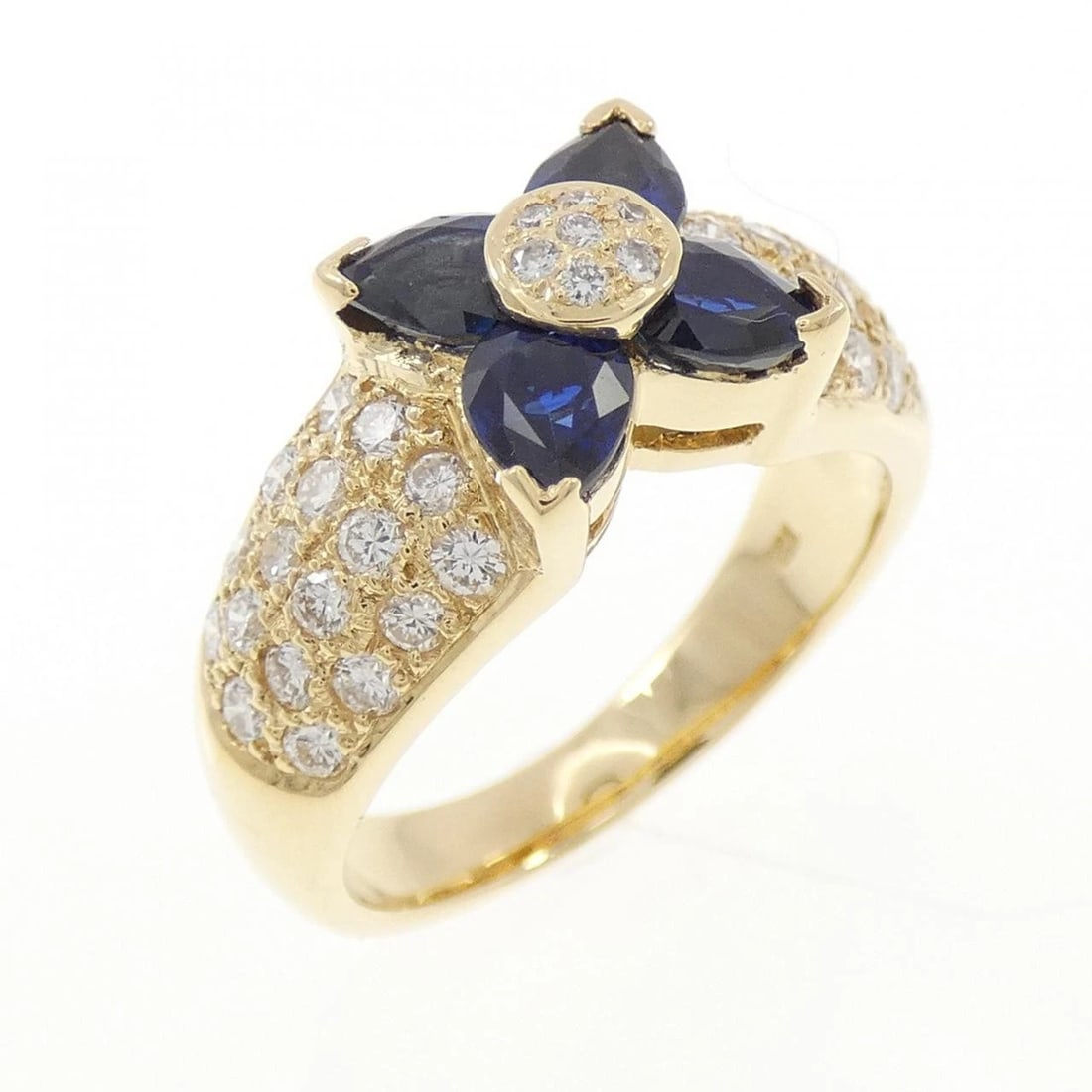 750YG SAPPHIRE RING: 750YG Sapphire Ring Brand: Unbranded Type/Style: Sapphire Ring Material: 750 Yellow Gold, Main Stone/Creation SapphireSecondary Stone diamond Color: Yellow Gold Size: US 6 1/2 Accessories: None