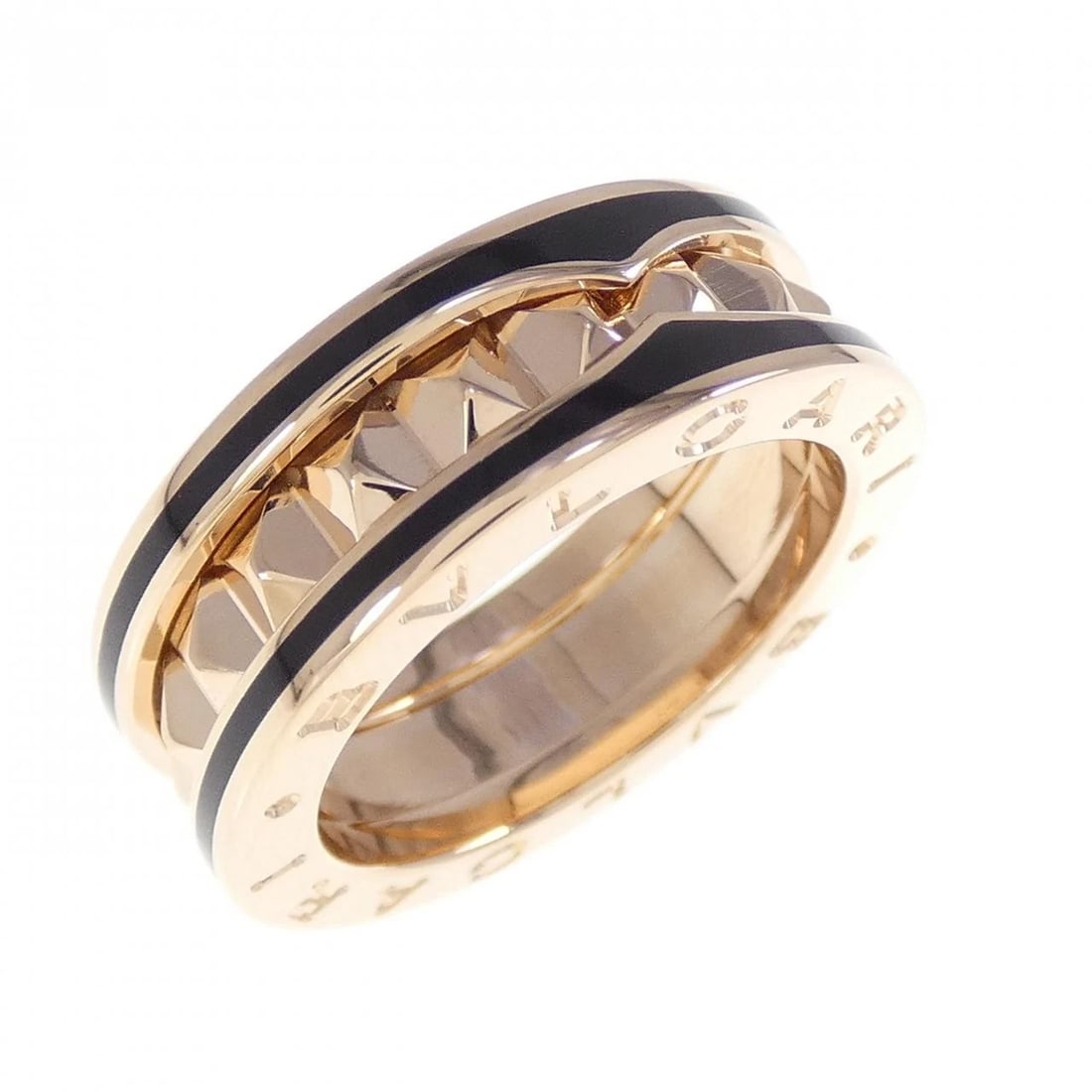 BVLGARI B.ZERO1 ROCK BAND RING: Bvlgari B.zero1 Rock Band Ring Brand: BVLGARI Type/Style: Ring Material: 750 pink gold/ceramic, Color: pink gold/ceramic Size: US 5 1/4 Accessories: None Accessories Notice: When purchasing pre-owned