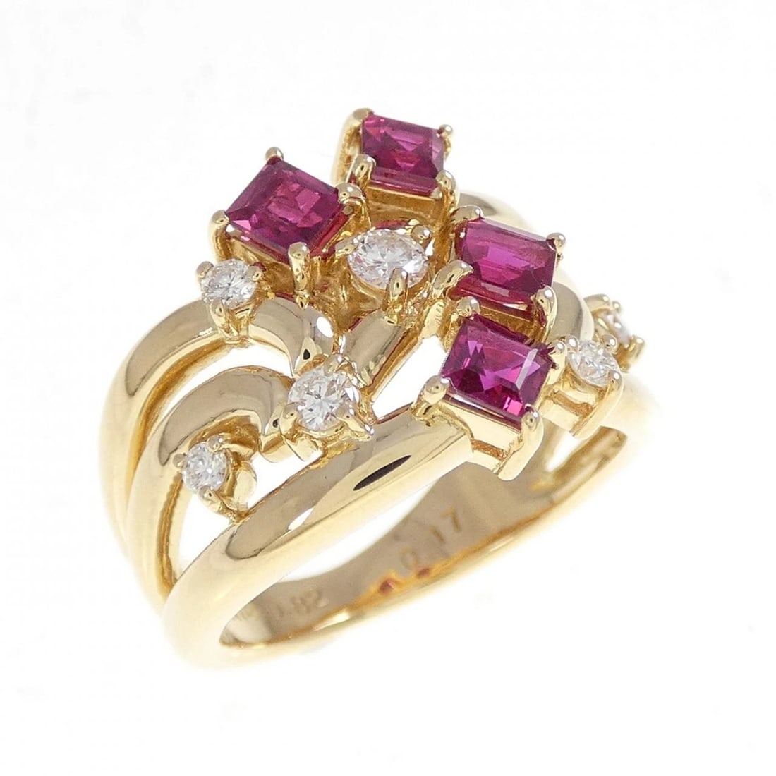TASAKI RUBY RING: Tasaki Ruby Ring Brand: TASAKI Type/Style: Ring Material: K18 yellow gold, Main Stone/Creation RubySecondary Stone Diamond Color: Yellow Gold Size: US 5 Accessories: None Accessories Notice: When