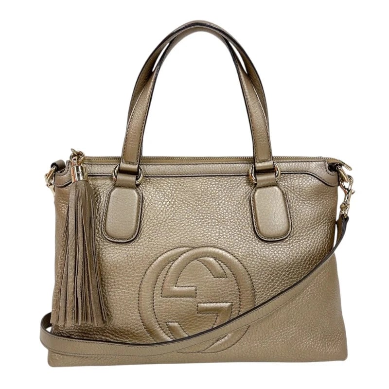 GUCCI SOHO GOLD GHW: GUCCI Soho Gold GHW Brand: GUCCI Type/Style: Handbag Material: Leather Color: Gold / GD Hardware Size: W: 32cm / H: 22cm / D: 15cm Accessories: None Accessories Notice: When purchasing pre-owned