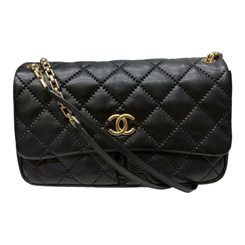 CHANEL WILD BAG BLACK GHW LAMBSKIN SHOULDER BAG: CHANEL Wild Bag Black GHW Lambskin Shoulder Bag Brand: CHANEL Type/Style: Handbag Material: Lamb Color: Black / GD Hardware Size: W: 30cm / H: 18.5cm / D: 7cm Accessories: None Accessories