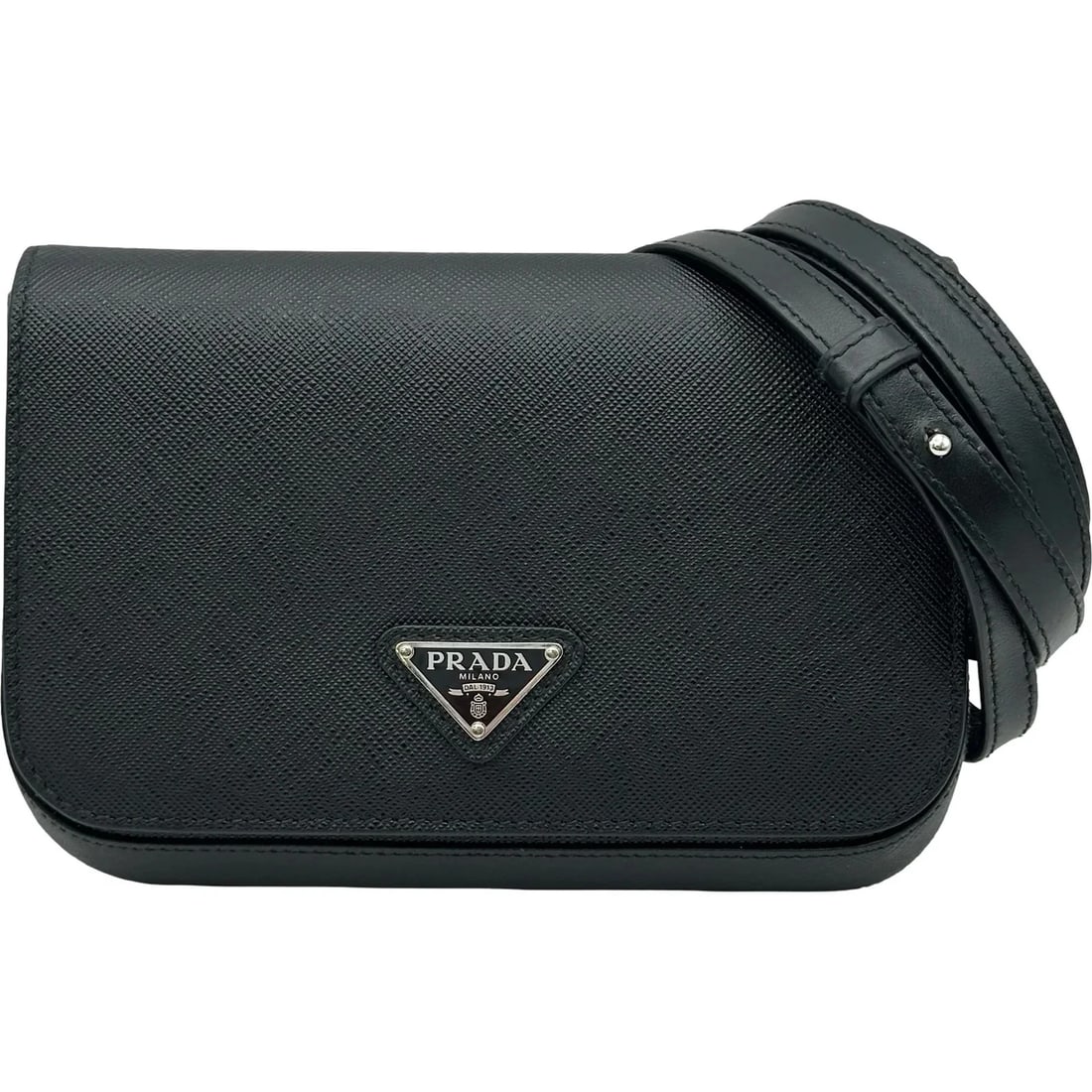PRADA LOGO MINI SHOULDER BAG BLACK SAFFIANO LEATHER: PRADA Logo Mini Shoulder Bag Black Saffiano Leather Brand: PRADA Type/Style: Handbag Material: Saffiano Leather Color: Black Size: W: 18.5cm / H: 12.5cm / D: 3cm Accessories: None Accessor