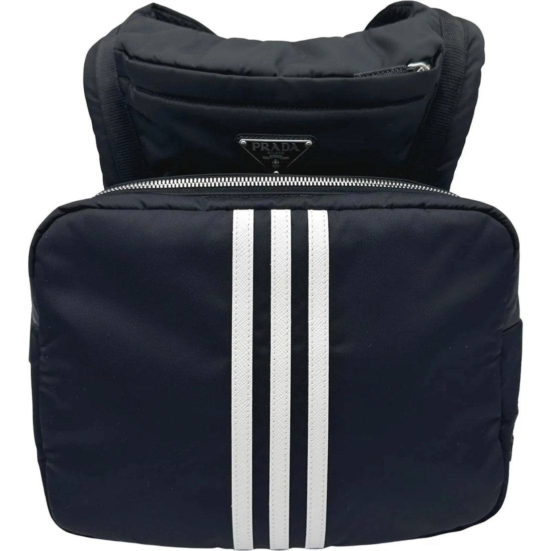 PRADA ADIDAS COLLABORATION BACKPACK: PRADA adidas Collaboration Backpack Brand: PRADA Type/Style: Handbag Material: Nylon Color: black Size: W: 25cm / H: 28.5cm / D: 9.5cm Accessories: None Accessories Notice: When purchasing pre-owned