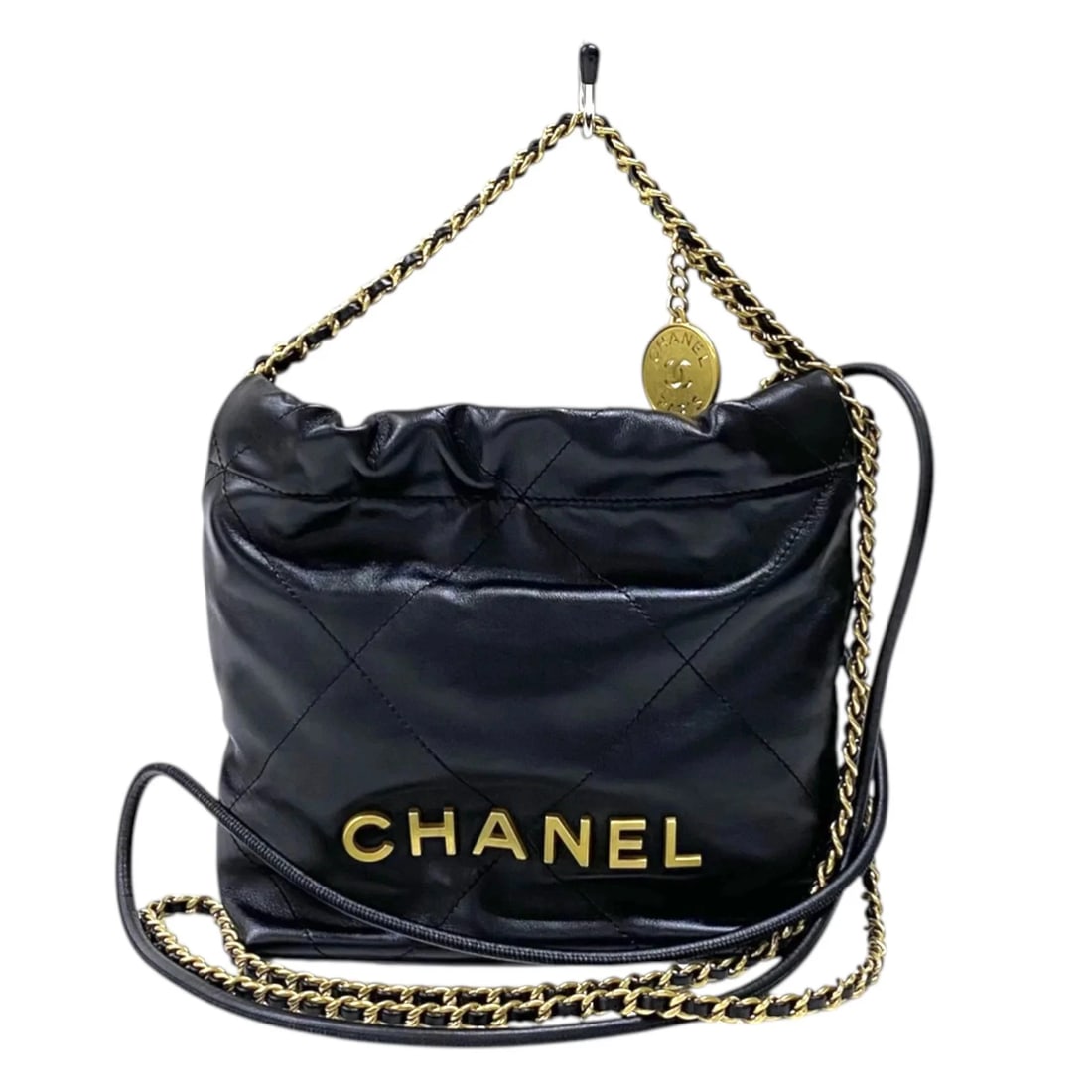 CHANEL CHANEL22 MINI BAG SHINY CALFSKIN SHOULDER BAG: CHANEL CHANEL22 Mini Bag Shiny Calfskin Shoulder Bag Brand: CHANEL Type/Style: Handbag Material: Shiny Calf Color: Black / GD Hardware Size: W: 18cm / H: 19cm / D: 6cm Accessories: None Accessories