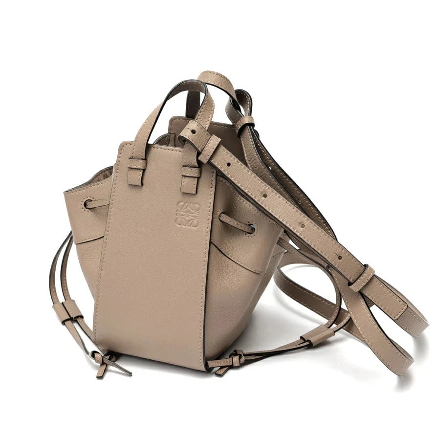 LOEWE HAMMOCK DRAWSTRING MINI SHOULDER BAG: Loewe Hammock Drawstring Mini Shoulder Bag Brand: Loewe Type/Style: Bag Material: Leather Color: Greige Tones Size: W11?H19.5?D17cm Accessories: None Accessories Notice: When purchasing pr