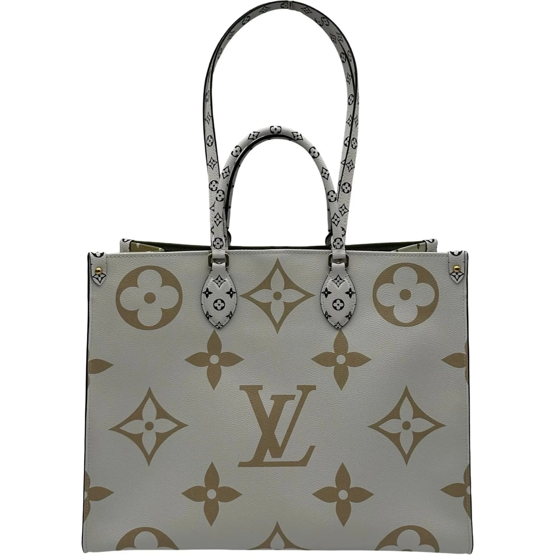 LOUIS VUITTON ONTHEGO GM WHITE/KHAKI GIANT TOTE: LOUIS VUITTON Onthego GM White/Khaki Giant Tote Brand: LOUIS VUITTON Type/Style: Handbag Material: Giant Color: White/Khaki Size: W: 30cm / H: 31.5cm / D: 16cm Accessories: None Accessories Notice: