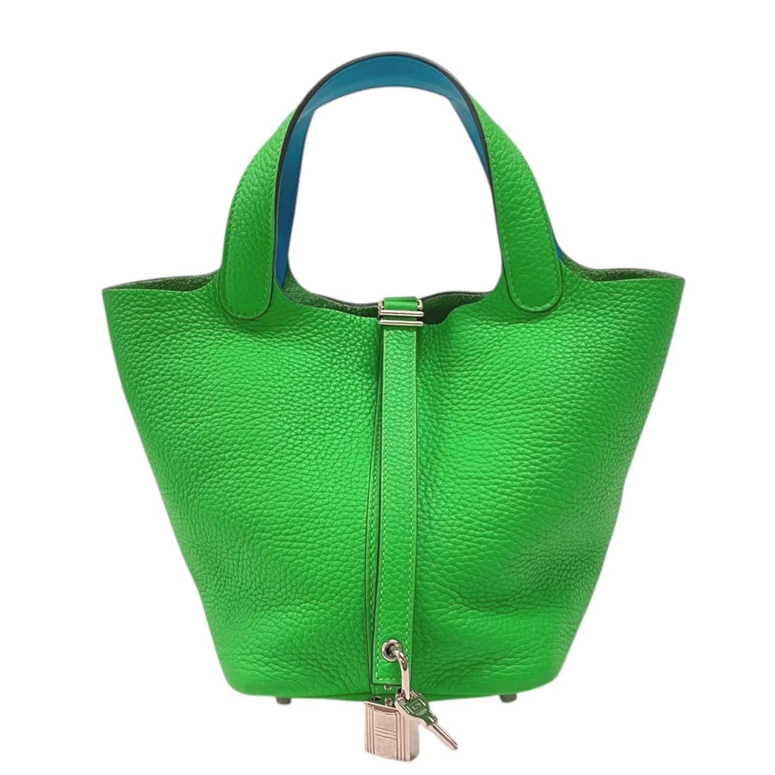 HERMES PICOTIN LOCK PM ECLAT B STAMP VERT: Hermes Picotin Lock PM Eclat B Stamp Vert Brand: HERMES Type/Style: Handbag Material: Taurillon Clemence Color: Vercoq x Bluefrida / SV Hardware Size: W: 18cm / H: 18cm / D: 13cm Accessories: None