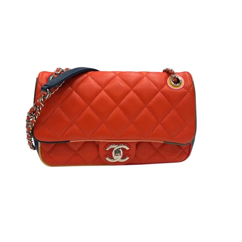 CHANEL MATELASSE SMALL FLAP BAG LAMBSKIN SHOULDER BAG: CHANEL Matelasse Small Flap Bag Lambskin Shoulder Bag Brand: CHANEL Type/Style: Handbag Material: Lamb Color: Multicolor / SV Hardware Size: W: 22cm / H: 15cm / D: 5cm Accessories: None Ac