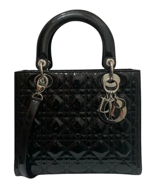CHRISTIAN DIOR LADY DIOR MEDIUM: Christian Dior Lady Dior Medium Brand: Christian Dior Type/Style: Handbag Material: Patent Leather Color: Black Size: H:20cm / W:24cm / D:9cm Accessories: None Accessories Notice: When purchasing