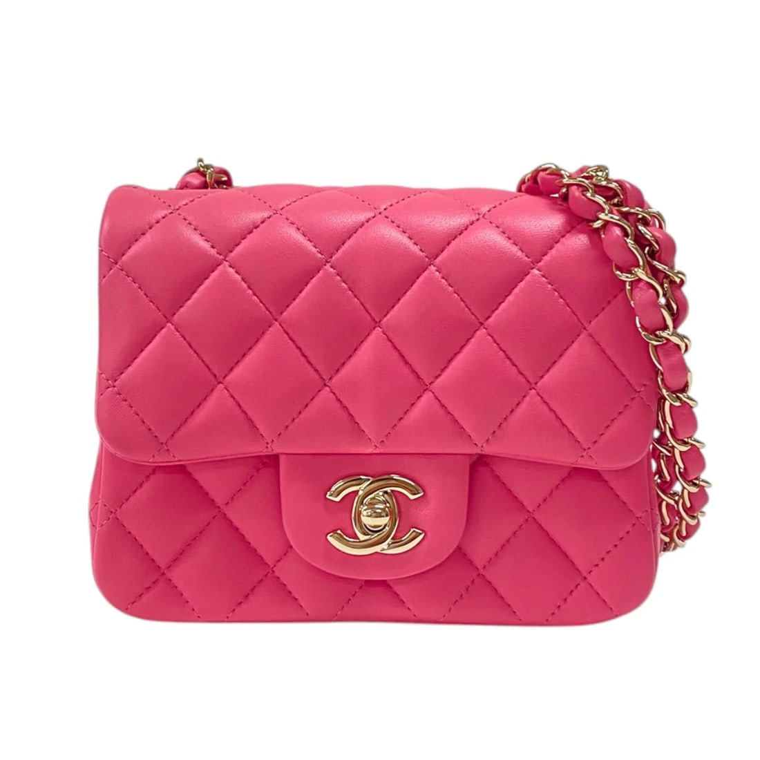 CHANEL MINI MATELASS 18 GHW LAMBSKIN SHOULDER BAG: CHANEL Mini Matelass 18 GHW Lambskin Shoulder Bag Brand: CHANEL Type/Style: Handbag Material: Lambskin Color: Pink / GD Hardware Size: W: 17cm / H: 13cm / D: 7.5cm Accessories: None Acces
